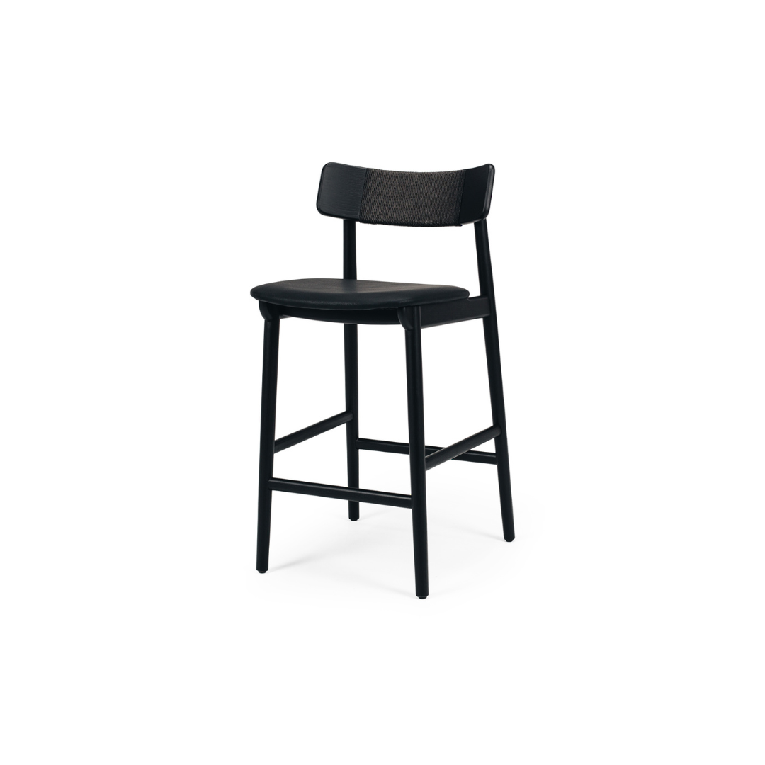 Niles Highback Barstool Black Oak PU Seat image 0
